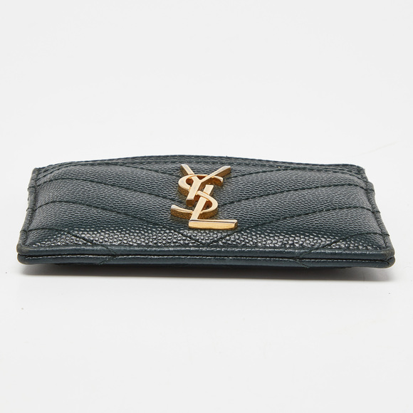 Saint Laurent Green Matelasse Leather Monogram Card Holder - Picture 6 of 8